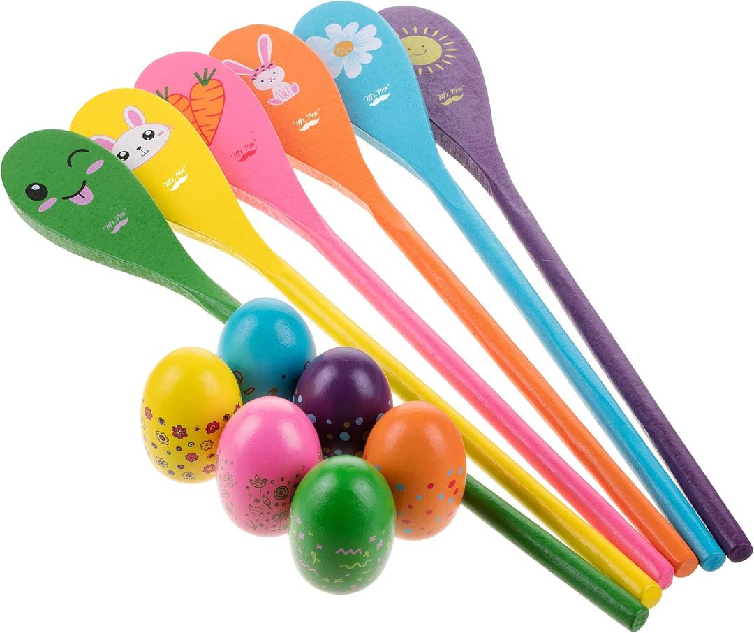 Mr. Pen- Egg Spoon Race Game Sets, 6 Sets, Wooden Balance Relay Games for Kids, Carnival, Birthday Party Games, Outdoor Easter Spring Group Game Field Day, Party Favors