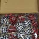 Buffalo Plaid Christmas Tree Topper Decor Wreath Bow Hanging Christmas Bow and 16 Pieces Buffalo Plaid Ball Ornament Hanging Fabric Ball(13 x 29.9 Inch,White, Black and Red)