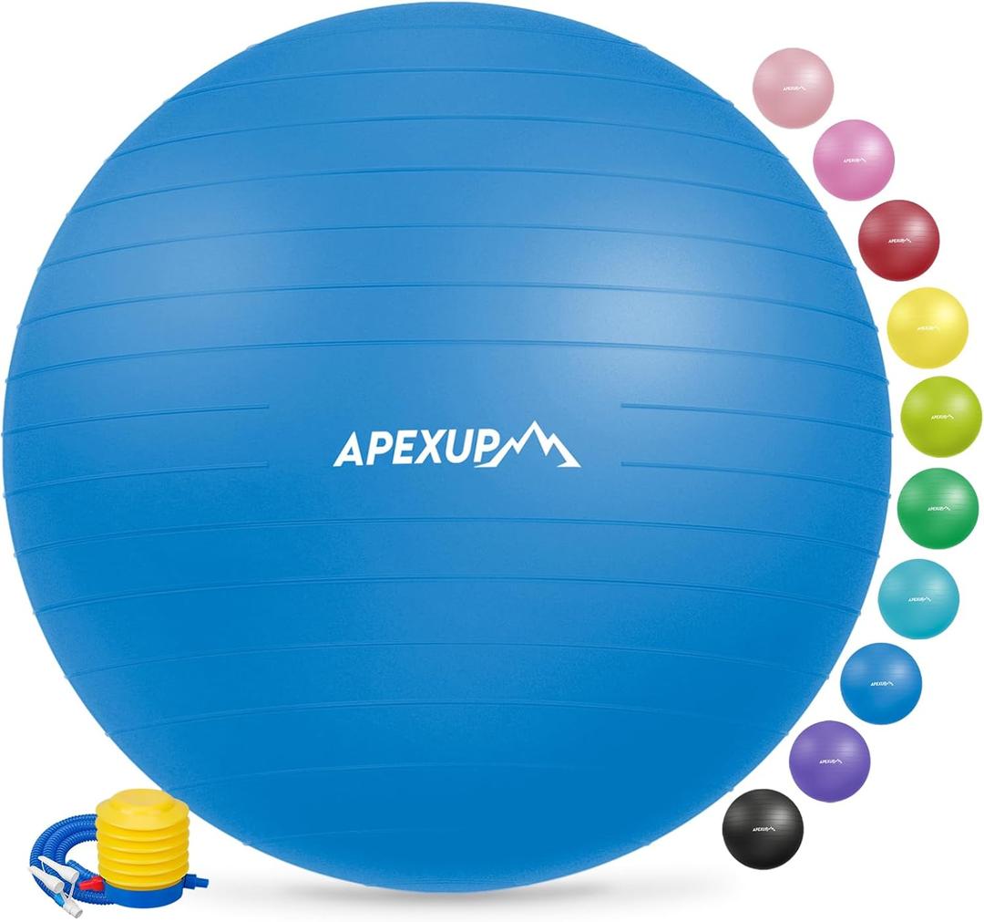 APEXUP Yoga Ball Exercise Ball Anti Slip Heavy Duty for Fitness, Balance & Core Workout (L (23"~26") 65cm, Blue)
