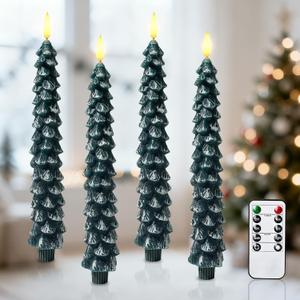 Christmas Decorations Indoor, Christmas Decor-Christmas Tree Taper Flameless Candles Battery Operated with Remote Timer, Xmas Candlestick Home Table Mantel Room Decor, 4 Pack(Green&White) Large, 11.4"