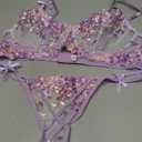 Aranmei Womens Sexy Floral Embroidered Lingerie Set Mesh Sheer Cute Underwire Push Up Bra and Panty (2XL, Purple)