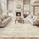 12x15 Washable Area Rug Beige Neutral Abstract Living Room Large Carpet Non Slip Bedroom Indoor Office Dining Room Low Pile Thin Rug