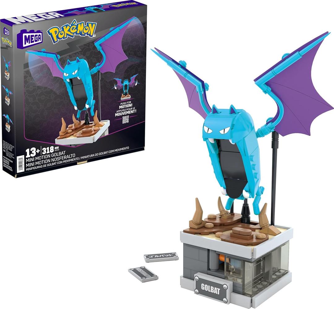 MEGA Pokmon Building Toys Set Mini Motion Golbat with 313 Pieces, Wing Flapping Motion, 5 Inches Tall, for Adult Collectors
