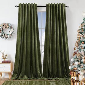Dchola Olive Green Velvet Curtains for Bedroom Window with Back Tab, Super Soft Vintage Luxury Heavy Drapes, Room Darkening Thermal Insulated Curtain for Living Room, W52 by L84 inches, 2 Panels (52"W x 84"L (Pack of 2), Olivegreen)