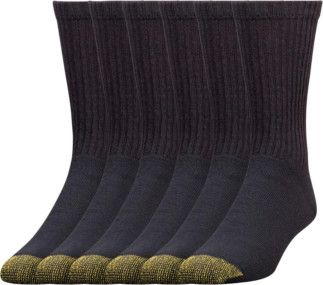 GOLDTOE Men's 656S Cotton Crew Athletic Socks (Multipack) (Large, Black)