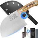 XYJ Authentic Since 1986,Heavy Duty Large Meat Cleaver,Serbian Chef Butcher Knife with Case,Chefs Vegetable Kitchen Knife,Full Tang for Outdoor Camping,Wood Handle with Sheath
