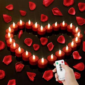 Tea Light Candles with Remote Control,Flickering Flameless LED Candle,Long Lasting 400+Hours,Battery Operated with Timer for Home Decoration Seasonal &Festival Celebration Red (24pcs)