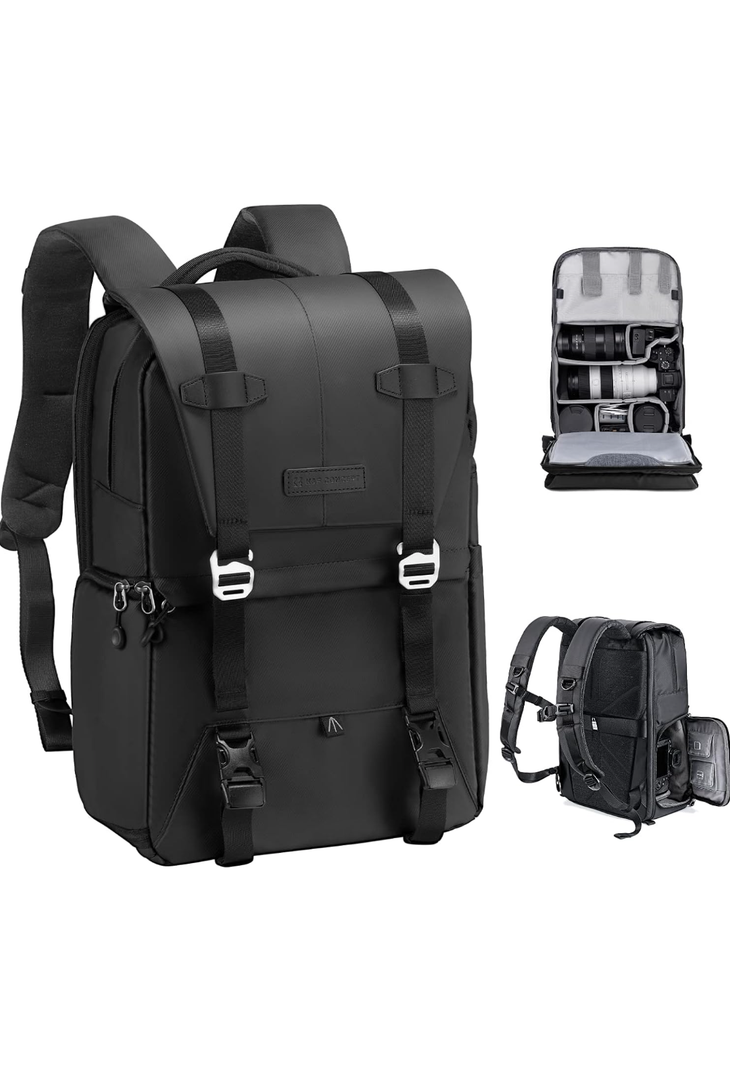 K&F Concept Camera Backpack, Camera Bags for Photographers Large Capacity Camera Case with Raincover,15-15.6 Inch Laptop Compartment Compatible for Canon/Nikon/Sony/DJI Mavic Drone(Backpack 20L)
