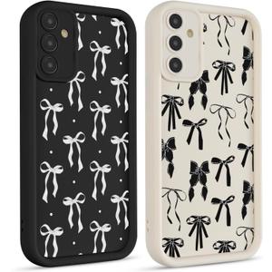 2 Pack Cute Coquette Bow Phone Case for Samsung Galaxy A15 5G 6.5", Aesthetic Black Ribbon Bowknot Pattern Print Design Women Girls Case Soft Slim Shockproof TPU Protective Funda Cover