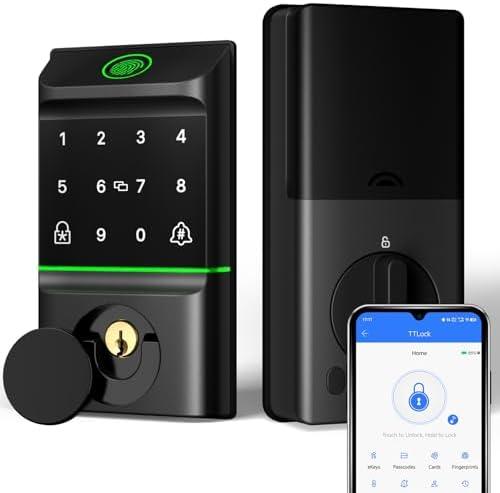 Smart Lock for Front Door, Keyless Entry Door Locks with Keypad, Fingerprint Door Lock Deadbolt, APP Control, IP53 Waterproof,Easy Install (Black)