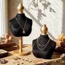 AceOrbit 2 Pcs Vintage Velvet Necklace Display Stand Mannequin Velvet Jewelry Necklace Holder Elegant Decor for Wedding Jewelry Selling Trade Shows(Black,13.8 and 6.7 Inches)
