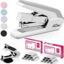 Deli Effortless Desktop Stapler, Heavy Duty Stapler, 40-50 Sheet Capacity, One Finger, No Effort, Includes Staples & Staple Remover, White