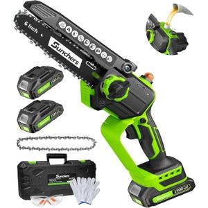 Mini Chainsaw Cordless, 6 Inch Electric Chainsaw with 2 Battery, Handheld Battery Powered Chain Saw with Auto Oiler, Garden Tools Saw for Wood Cutting Tree Cutter, Holiday Gifts for Men, Dad, Husband (Green)