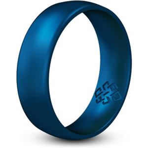 Knot Theory Metal Dark Blue Silicone Ring for Men Women - Breathable Comfort Fit 6mm Wedding Band, Size 8