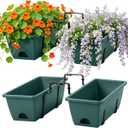 Deck Railing Planter Box Set of 2, Fence Hanging Balcony Window Boxes Planters with Adjustable Plant Hanger Bracket, 17" Railing Flower Boxes Outdoor for Porch Rail Patio Garden Dcor, Green
