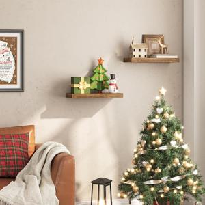 Floating Shelves for Wall, Wall Mounted Shelf Set of 2, 15.7" Hanging Shelf with Invisible Brackets, for Wall Decor Storage in Bathroom Bedroom Kitchen Living Room Office, Rustic Brown 3Pack
