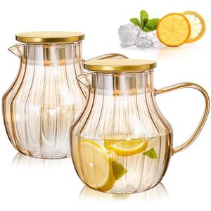 Yarlung 2 Pack 40 OZ Glass Teapot Stovetop Safe, Narrow Neck Amber Tea Kettle with Stainless Steel Filter Lid for Loose Leaf Tea and Fruit Tea, Heatproof and Leakproof