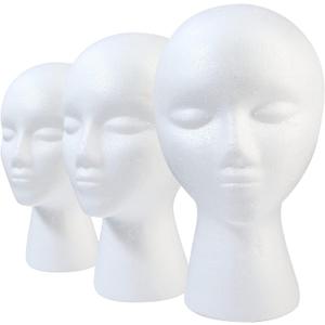 3 Pcs Foam Wig Head, Styrofoam Mannequin Head with Female Face for Multipurpose Wigs Display Stand, Model, Mask, Hat Display Stand, Art Work Painting