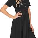 AUSELILY Women's Short Sleeve Summer Dress Pleated Button Down Knee Length Dresses with Pockets 2026 New (XXL)