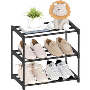 3 Tier Small Shoe Rack, Narrow Stackable Shoe Shelf for Kids Toddler Adult, Lightweight Shoe Rack Stand for Closet Dorm Storage Organizer, Front Door Entrance, Entryway