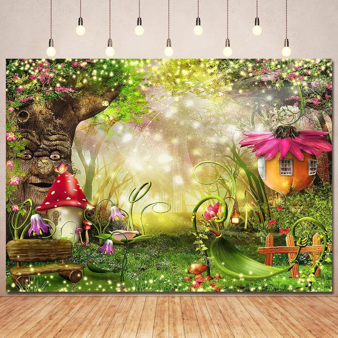 Enchanted Forest Backdrop Banner Fairy Birthday Decorations,Spring Fairytale Garden Wonderland Woodland Photography Background Princess Girls Wedding Baby Shower Bday Party Decor Photoshoot Prop 7x5ft