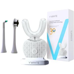 V-WHITE Adults Auto Brush Ultrasonic U-Shaped Toothbrush 360 Teeth Cleaning, Hands-Free Electric Autobrush Gum Protection, Waterproof IPX7, Wireless Charging