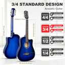 38 inch Blue Acoustic Guitar Beginner Kits 3/4 Cutaway Wood Acustica Guitarra for Beginners Adults with Online Lesson,Gig Bag,Picks,Steel Strings Strap with Picks Holder