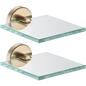 JQK Small Floating Glass Shelves Champagne Bronze, 4 Inch Display Ledges for Wall, Mini Decor, Living Room Bedroom Bathroom, Tempered Glass Shower Storage, 2 Pack, TGS101L4-CB-P2
