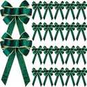 Lenwen 24 Pcs Large Christmas Bows 6x12 Inch Velvet Christmas Wreath Bows for Xmas Tree Wreath Front Door Gifts Wrapping Outdoor Holiday Party Decoration (Green)