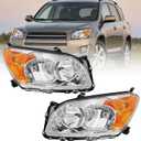 Headlight Assembly for Toyota 2009 2010 2011 2012 RAV4 Pair - Chrome Housing with Amber Lamps - Complete Set - Driver and Passenger Side