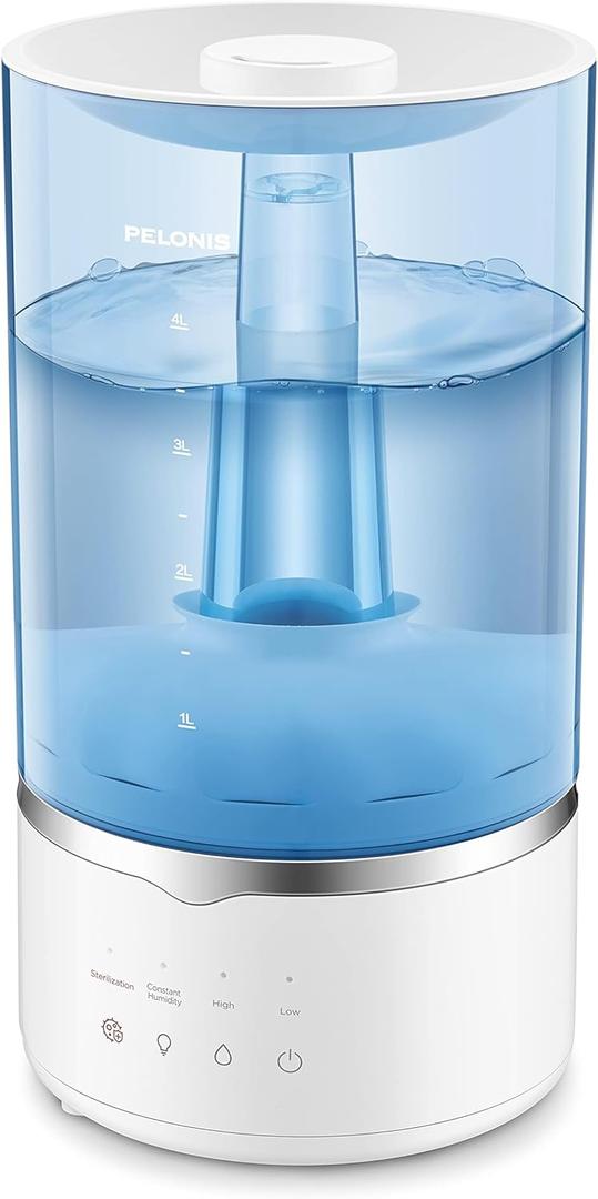 Pelonis Warm and Cool Mist Humidifiers for Bedroom Large Room Home and Baby | Ultrasonic Cool and Warm Mist Humidifier for Plants | Essential Oil Diffuser|4L Tank| Night Light| White