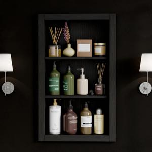 14'' * 24'' Recessed Medicine Cabinet Wall Niche Wood, 3-Tier Bathroom Niche Insert for Drywall, in Wall Shelf Medicine Cabinets Replacement, for Living Room, Bathroom Storage, Black