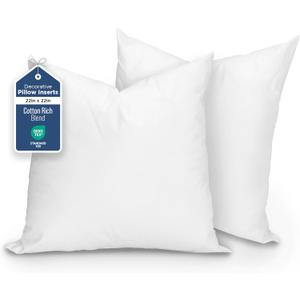 Martex Decorative Throw Pillow Inserts, White, 22" x 22", Pack of 2 | Soft, Supportive & Fluffy, Poly-Cotton Blend Cover, Plush Polyester Fill, Perfect for Sofa, Bed & Living Room
