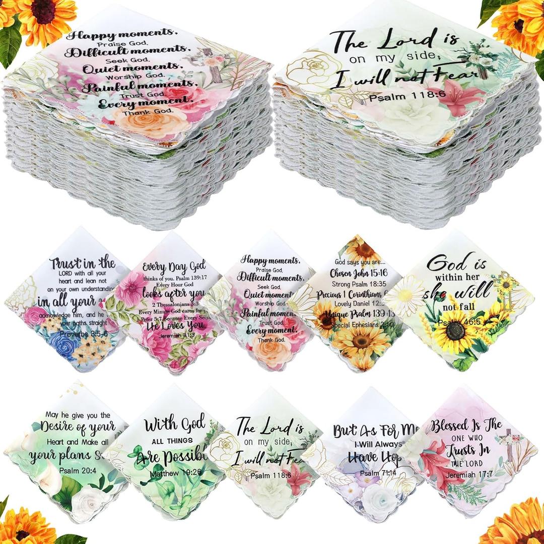 Christian Handkerchiefs for Women Inspirational Bible Verse Gift for Church Mother's Day Ladies Hankies