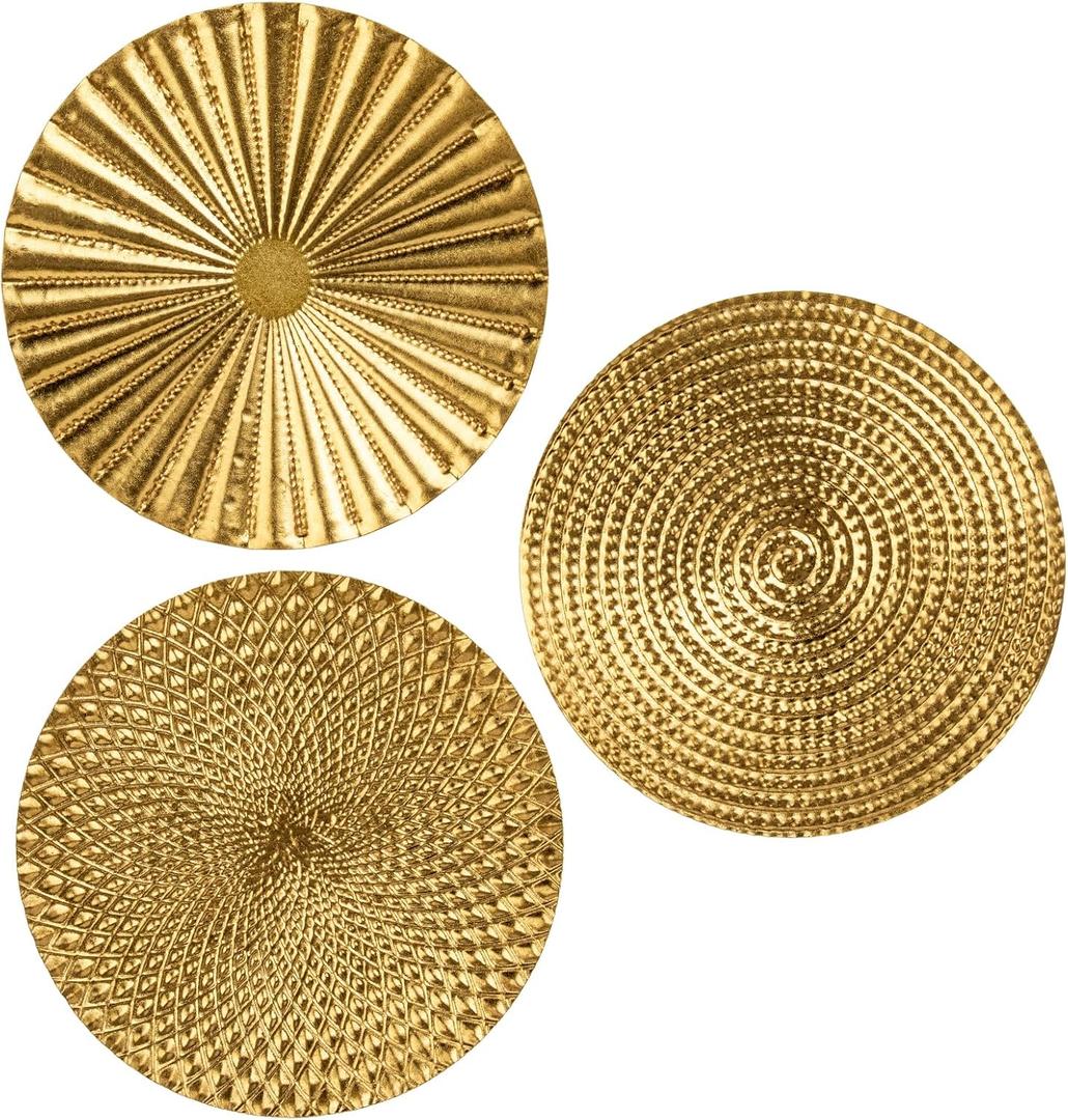Briful 12" Gold Wall Dcor Pack of 3 Metal Starbursts Radial Plate Wall Art Modern Accent Hanging Wall Decorations For Home Office Bedroom Or Living Room Wall Sculptures