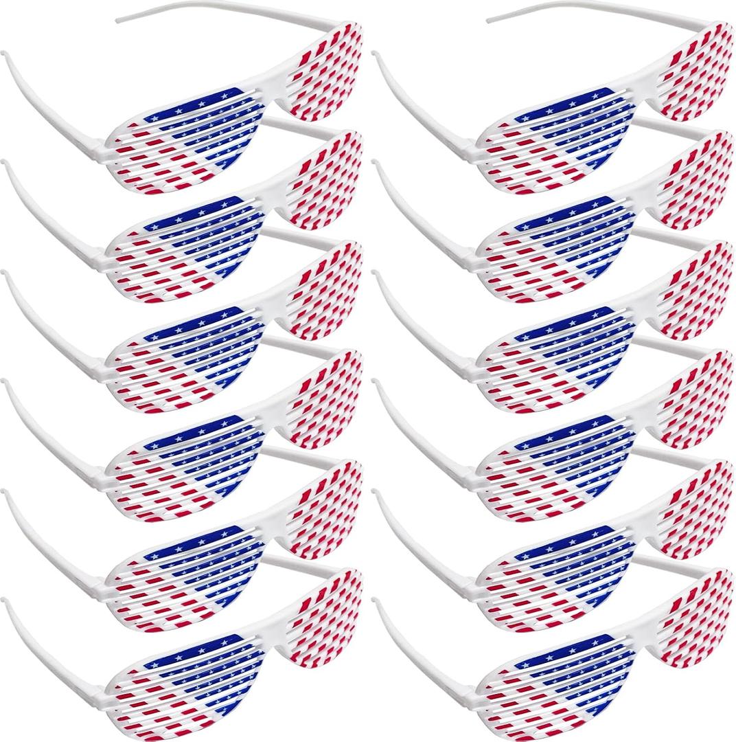 4th of July American Flag Shutter Glasses, USA Patriotic Sunglasses Eyewear Independence Day Party Prop Decorations (White)