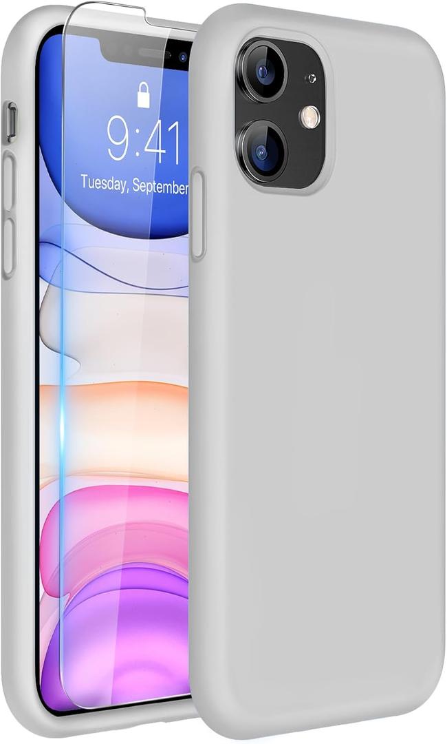 Miracase Designed for iPhone 11 Phone Case, with Screen Protector, Liquid Silicone Gel Rubber Full Body Drop Protection Shockproof Cover Phone Case for iPhone 11 6.1 inch, Moonlight White
