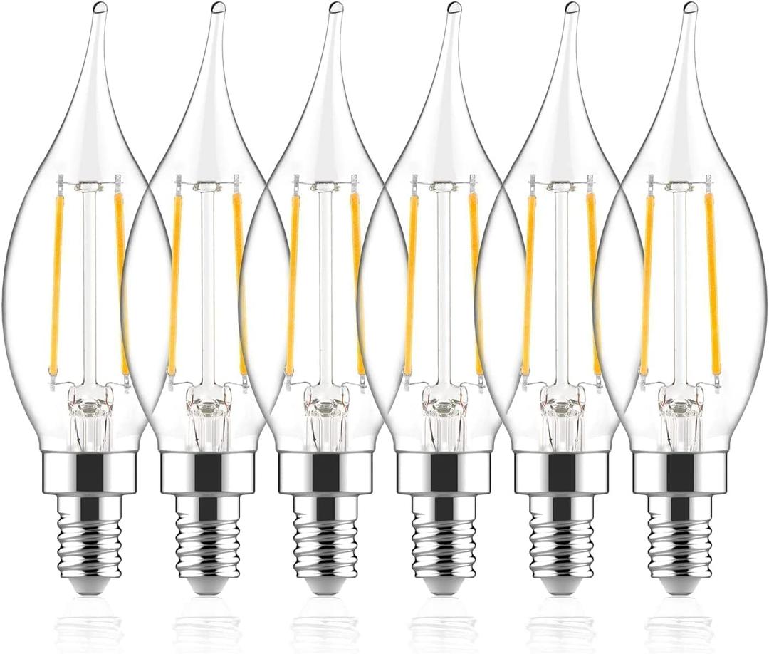 Sigalux E12 LED Bulb Candelabra Base 60 watt LED Chandelier Light Bulbs Dimmable, Flame Tip Candelabra LED Bulbs, 4.5W, 450ML 5000K Daylight,CA10 Candle Light Bulbs, 12 Pieces