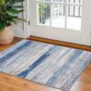 KOZYFLY Modern Abstract Small Area Rugs, 2x3 Washable Kitchen Rug Non-Slip Soft Small Bathroom Rug, Blue/Grey/Beige Striped Entryway Rugs Abstract Print Faux Wool Doormat for Bedside Entrance Bedroom