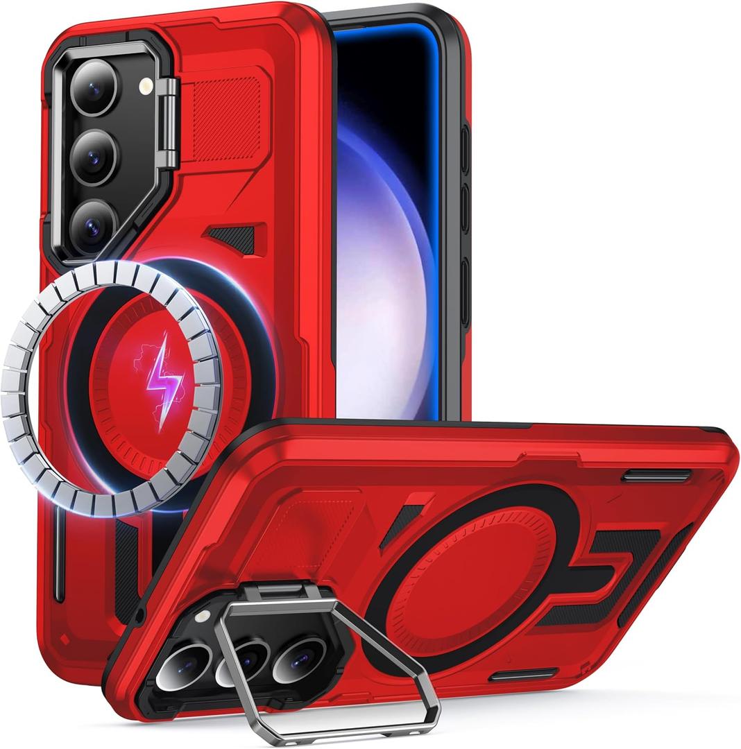 for Samsung Galaxy S23 Plus Case Compatible with MagSafe | [Military-Grade Shockproof][Dual Layer Protection] Heavy Duty Outdoor Rugged Bumper[Built-in Camera Stand],Red