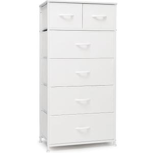Crestlive Products Tall Dresser for Bedroom Vertical Skinny Dresser - Sturdy Steel Frame, Wood Top, Easy Pull Fabric Bins- Organizer Unit for Bedroom, Entryway, Closets - 6 Drawers (White), 11.8"D x 23.2"W x 45.8"H