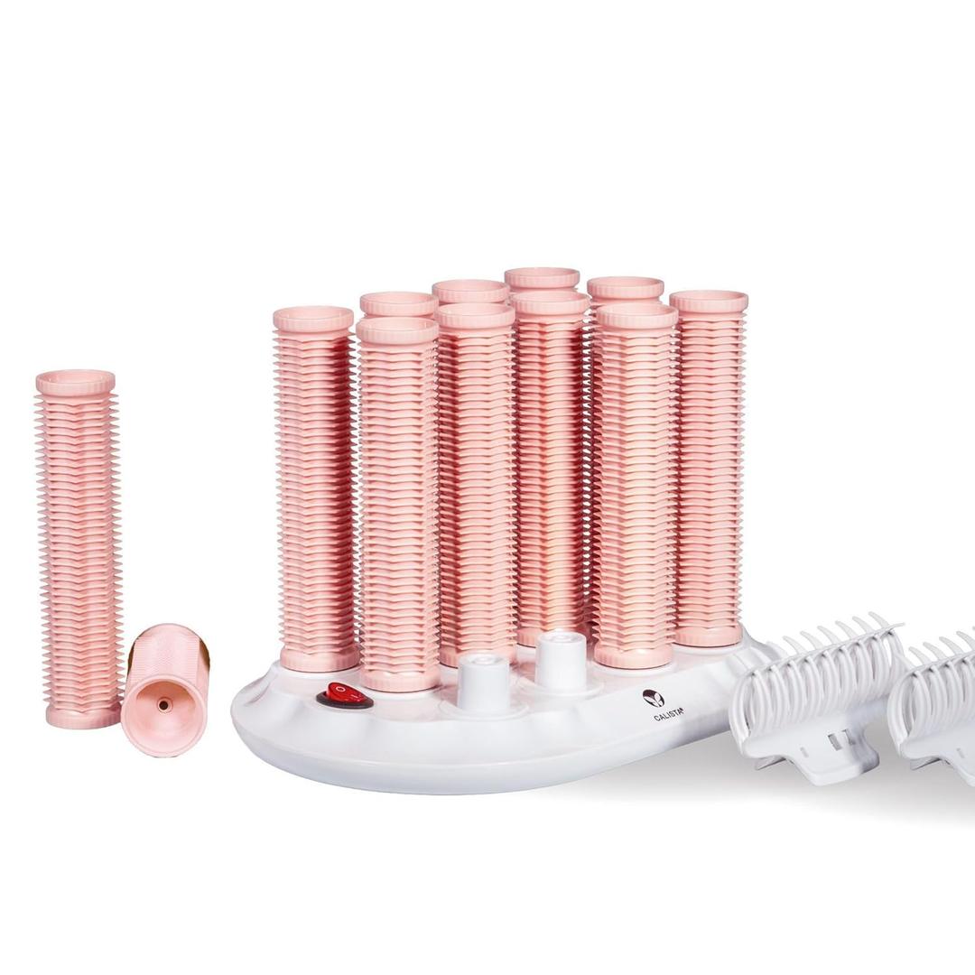 CALISTA Ion Hot Rollers for Long Hair | Hair Roller Clips Included | Heats to 230F | Dual Voltage | Add Hands-Free Curls, Waves, and Volume (Pink Sands, Long - 12)