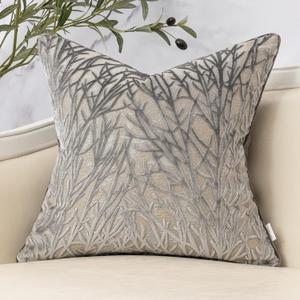 Yangest Dark Grey Twigs Throw Pillow Cover Branches Velvet Cushion Case Neutral Pillowcase for Sofa Couch Bedroom Living Room Home Decor,20x20 Inch