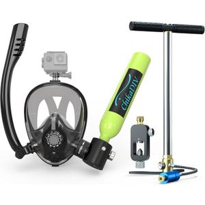 CHIKADIV Mini Scuba Tank with Sub-Mask, Scuba Tank with Snorkel Mask Lung with Full-face Mask Underwater Breathing Mask E Green 