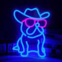 Cowboy French Bulldog Neon Light for Wall Decor, Dog with Cowboy Hat Led Light Up Sign, USB Connectivity Adjustable Brightness, Wall Decor for Dog Lover,Pet Shop, French Bulldog Gifts (Bule Pink)