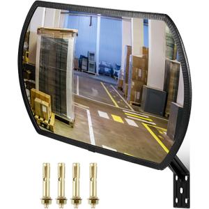 Geetery 2 Pcs 24'' x 15'' Garage Convex Security Mirror Outdoor Indoor Round Rectangular Acrylic Traffic Corner Mirror Blindspot for Wall Parking with Protective Film for Driveway