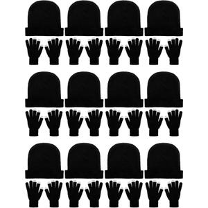 Geyoga 24 Packs Winter Beanies Hats and Magic Gloves Set for Men Women Knit Beanie Touch Screen Gloves Winter Warm Cap Gift(Black), One Size