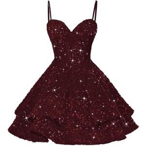 Women's Spaghetti Straps Sequin Homecoming Dresses for Teens A Line Short Prom Party Dress YMS352 Size  11 Women's Spaghetti Straps Sequin Homecoming Dresses for Teens A Line Short Prom Party Dress YMS352 Size  11