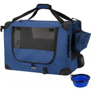 Large Cat Carrier 24"x16.5"x16.5" Portable Dog Crate for Small Medium Dogs Collapsible Traveling Pet Crate with Collapsible Bowl (Blue)