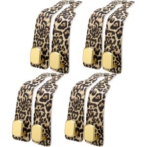 Silkfly 4 Pcs Leopard Print Car Seat Back Hooks, Brown Cheetah Car Headrest Hooks Metal & Leather Multi-Function Storage Double Hanger for Purse Handbags Phone Organizer Accessories Gift